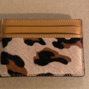 MCM tan and leopard leather card holder with horse hair